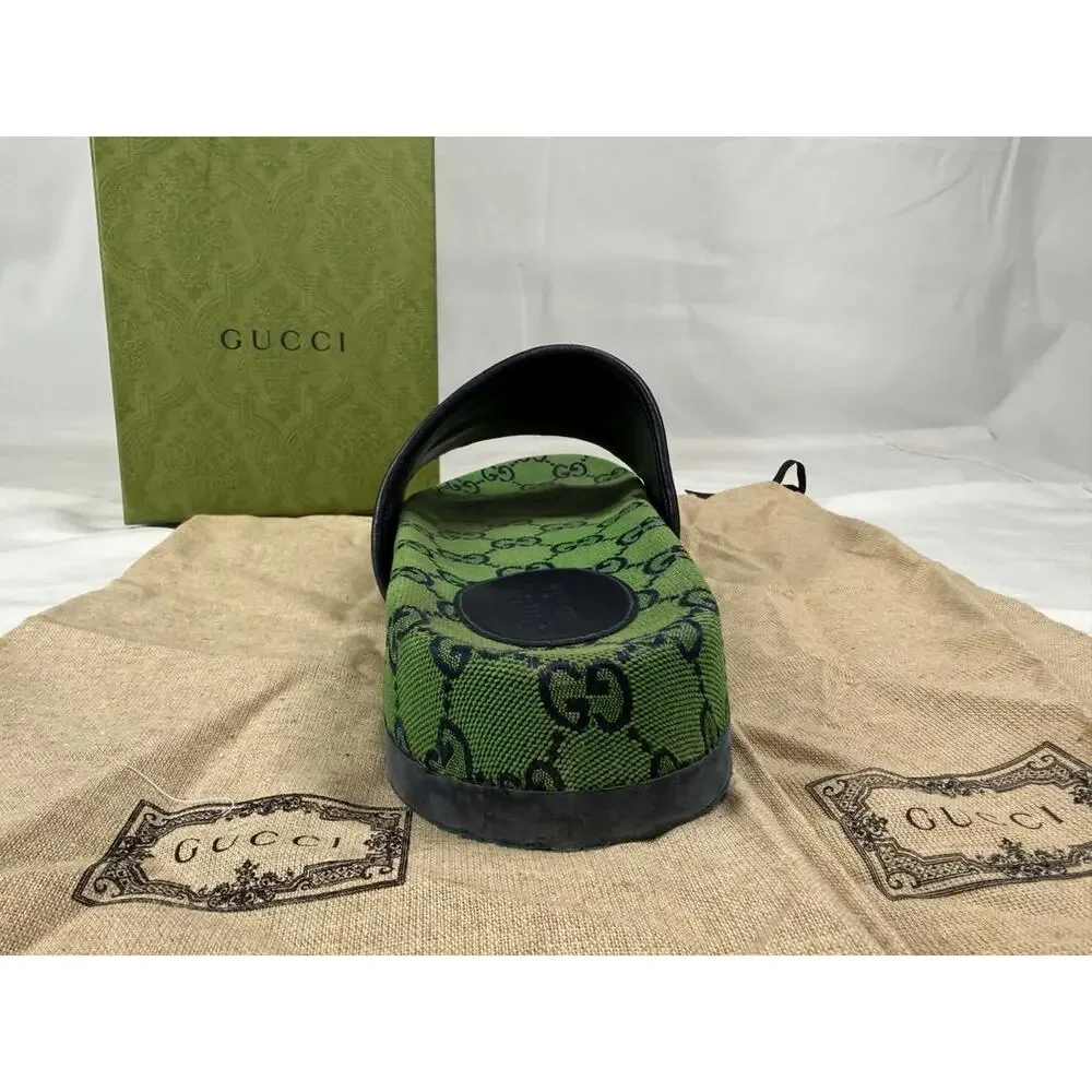 Gucci GG Monogram Sandals 665660 Green Canvas Mens US 9.5 SPB-TS 340692
